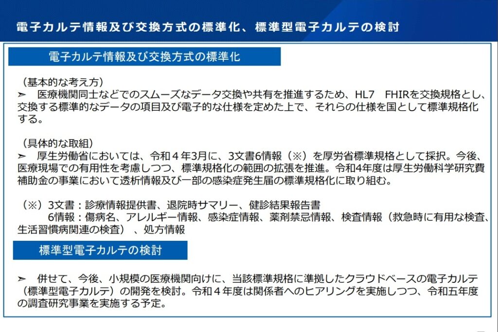 電子カルテ情報及び交換方式の標準化、標準型電子カルテの検討