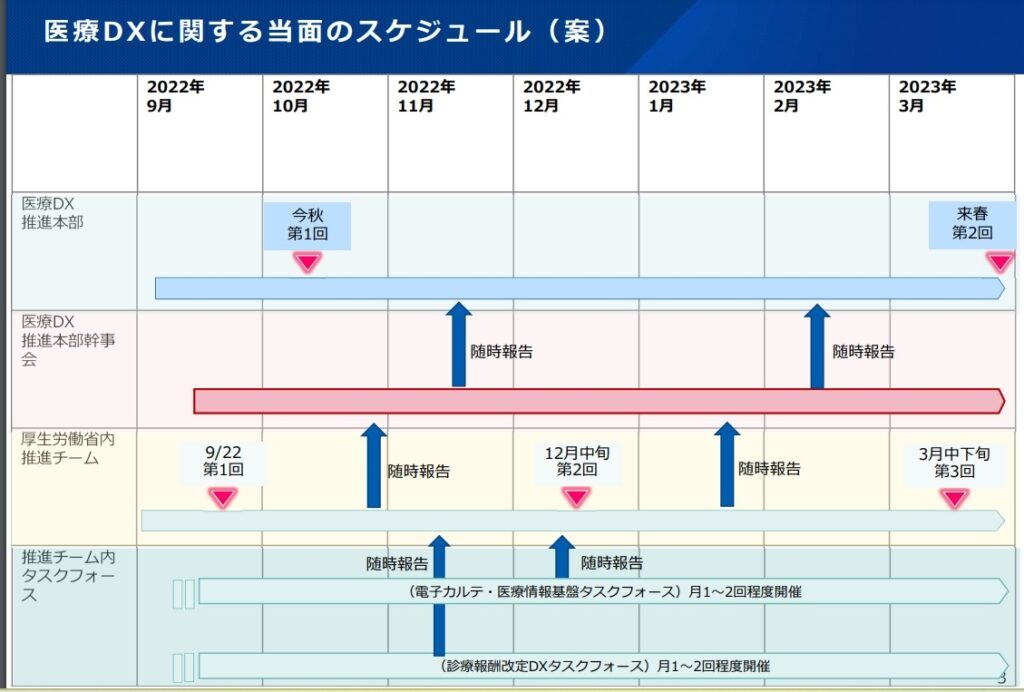 医療Xに関する当面のスケジュール